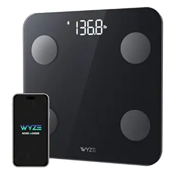 Wyze Scale S, Scale for Body Weight, Digital Bathroom Scale for Body Fat, BMI, Muscle, Heart Rate, Body Composition Analyzer with App, Batteries Included, Bluetooth, Black