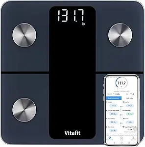 Vitafit Smart Scale for Body Weight, High Accuracy by Our Professional Factory Since 2001, Weight Scale App Sync 13 Body Composition with BMI, Body Fat and Muscle, LED, Black