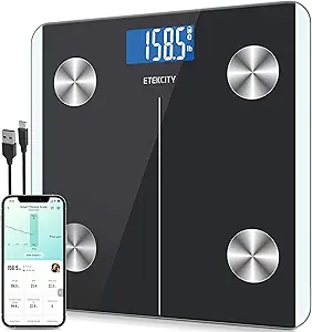 Etekcity Rechargeable Smart Scale for Body Weight, Digital Bathroom Scale with BMI, Body Fat, Muscle Mass, Accurate Weighing Machine for People Sync with Smartphone App