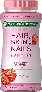 Nature's Bounty Optimal Solutions Hair, Skin & Nails Vitamin Gummies with Biotin, 2500 mcg, 40 Total Servings