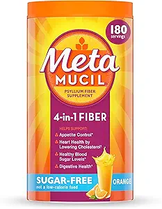 Metamucil 4-in-1 Psyllium Husk GLP-1 Friendly Fiber Supplement, Sugar-Free, 180 teaspoons Flavored, Daily Fiber Powder for Digestive Health, made with Plant-Based Psyllium Husk Fiber