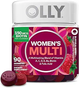 OLLY Women's Multivitamin Gummy, Vitamins A, D, C, E, Biotin, Folic Acid, Adult Chewable Vitamin Flavor, 45 Day Supply