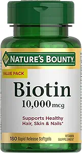 Nature's Bounty Biotin Hair Skin and Nails Vitamins, Supports Healthy Hair, Skin and Nails, 10,000 mcg, Rapid Release Softgels