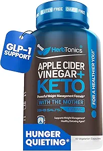 Herbtonics Apple Cider Vinegar + Keto BHB Capsules | GLP-1 Support for Appetite, Cravings & Weight Management | Metabolism Support with Satiety Support - 1 Month Supply