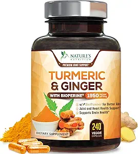Turmeric Curcumin Supplement - 95% Curcuminoids with Organic Turmeric & Ginger, BioPerine Black Pepper Extract for Best Absorption, Natural Vegan Joint Support, Non-GMO, Bottled in USA