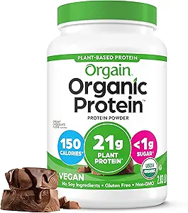 Orgain Organic Vegan Protein Powder, Creamy Fudge - Plant Protein Prebiotic Fiber, Low Net Carb, No Lactose Ingredients, No Added Sugar, Non-GMO, For Shakes & Smoothies