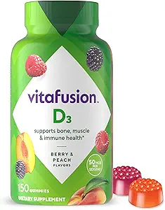 vitafusion Vitamin D3 Gummies, Bone and Immune Support, Blackberry Flavored, 50 mcg D3 Gummy Vitamin Supplement, 75 Day Supply