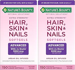 Nature's Bounty Advanced Hair, Skin & Nails, Argan-Infused Vitamin Supplement with Biotin and Hyaluronic Acid, 150 Rapid Release Softgels ()