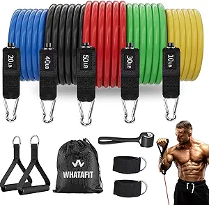 WHATAFIT Resistance Bands, Exercise Bands,Resistance Bands for Working Out, Work Out Bands with Handles for Men and Women Fitness, Strength Training Home Gym Equipment