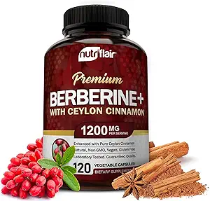 NutriFlair Premium Berberine HCL 1200mg - Plus Pure True Ceylon, Berberine HCI Root Supplements Pills - Immune System - yields an Optimal 8% HCl