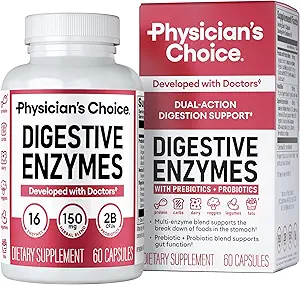 Physician's CHOICE Digestive Enzymes for Bloating & Digestion - 16 Enzymes with Organic Prebiotics & Probiotics for Gut & Digestive Health - Meal Time Discomfort Relief - Dual Action Support